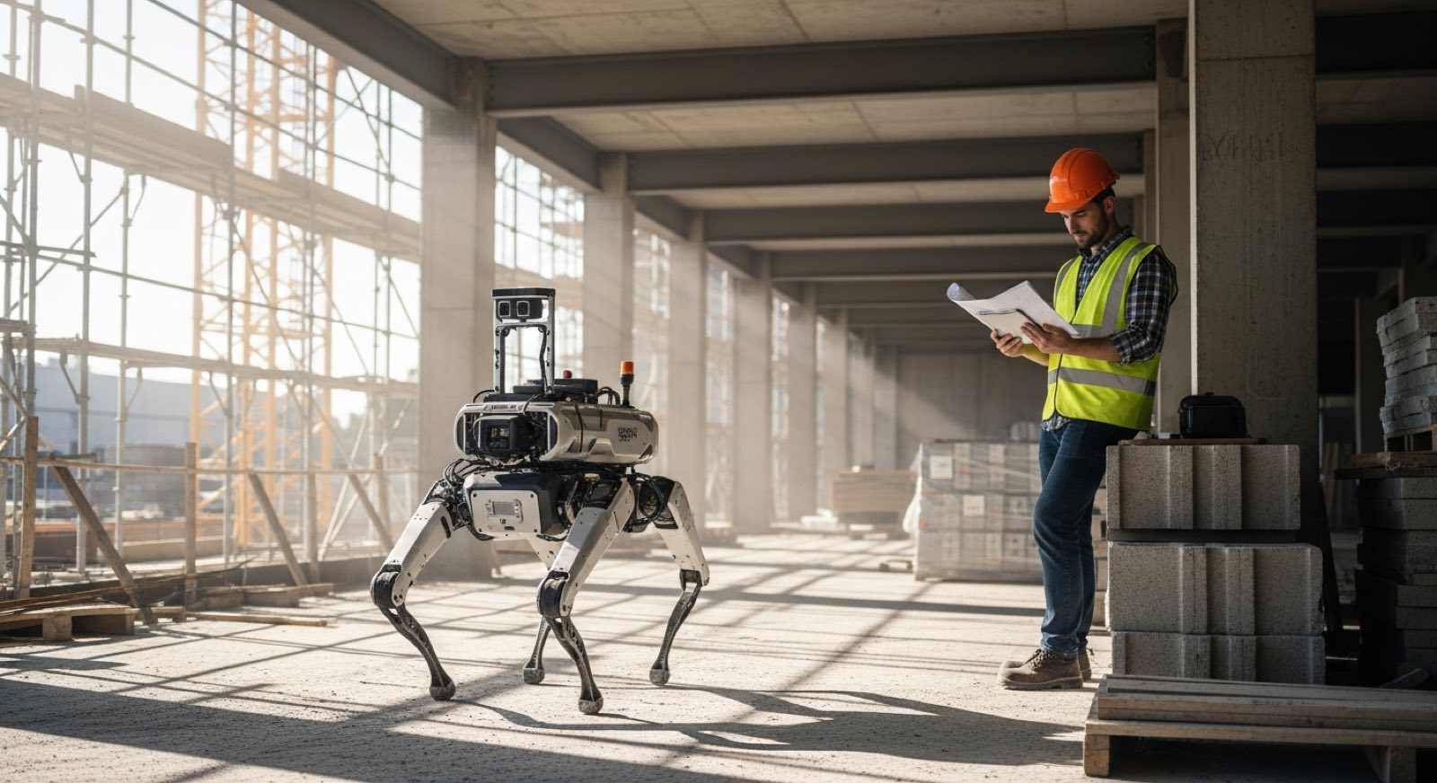 Construction robots for surveying, assembly, and site automation.