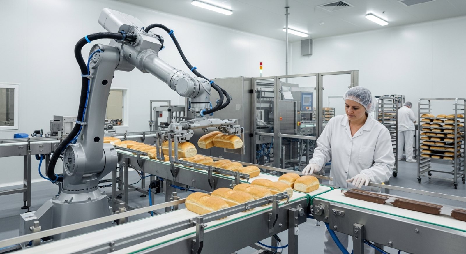 Food prep, packaging, and quality-inspection robots for F&B production.