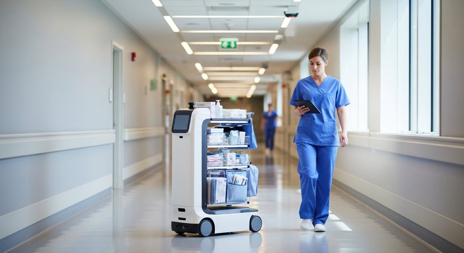 Medical robots, disinfection systems, and hospital logistics automation.