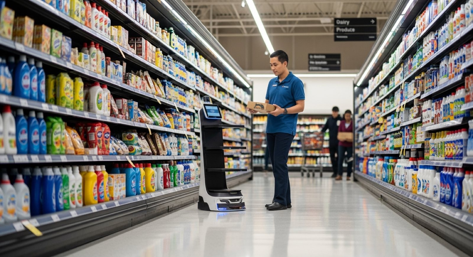 Shelf-scanning and in-store logistics robots that keep inventory accurate.